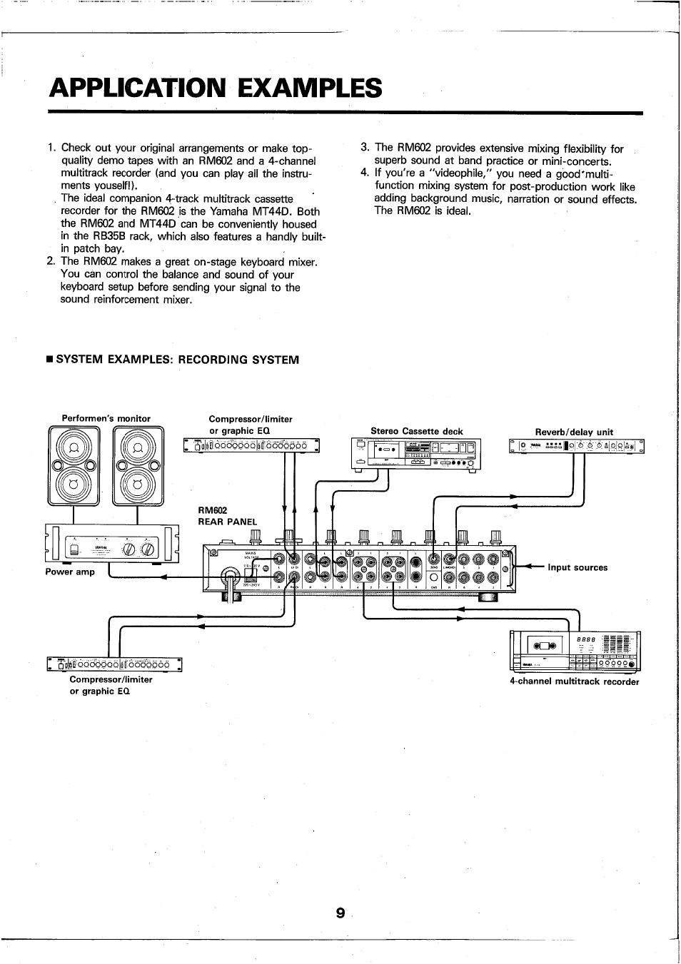 I system examples: recording system, Application examples | Yamaha RM602 User Manual | Page 10 / 44