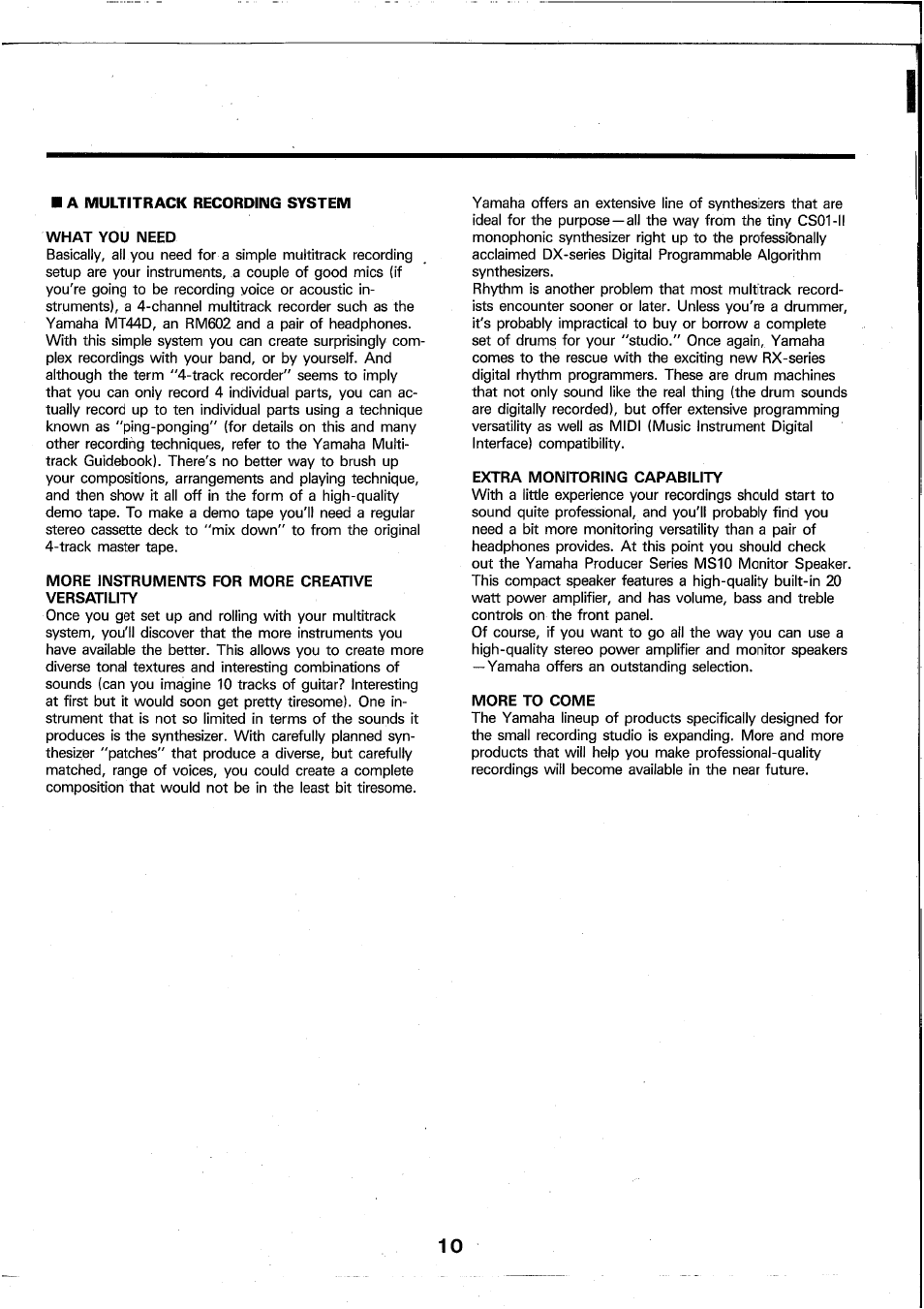 A multitrack recording system, What you need, More instruments for more creative versatility | Extra monitoring capability, More to come | Yamaha RM602 User Manual | Page 11 / 44