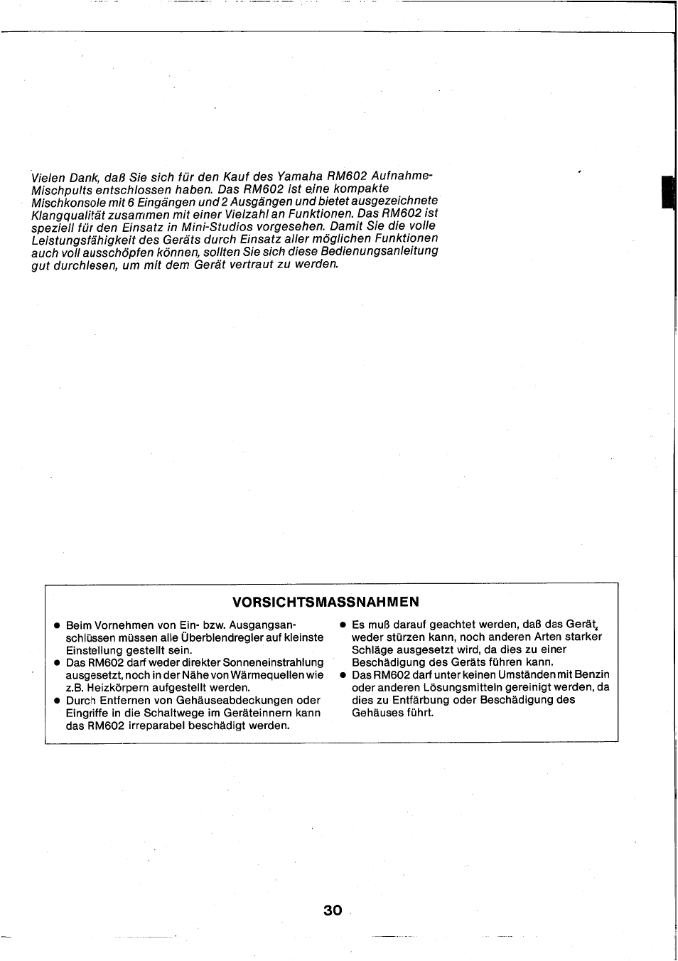 Vorsichtsmassnahmen | Yamaha RM602 User Manual | Page 31 / 44