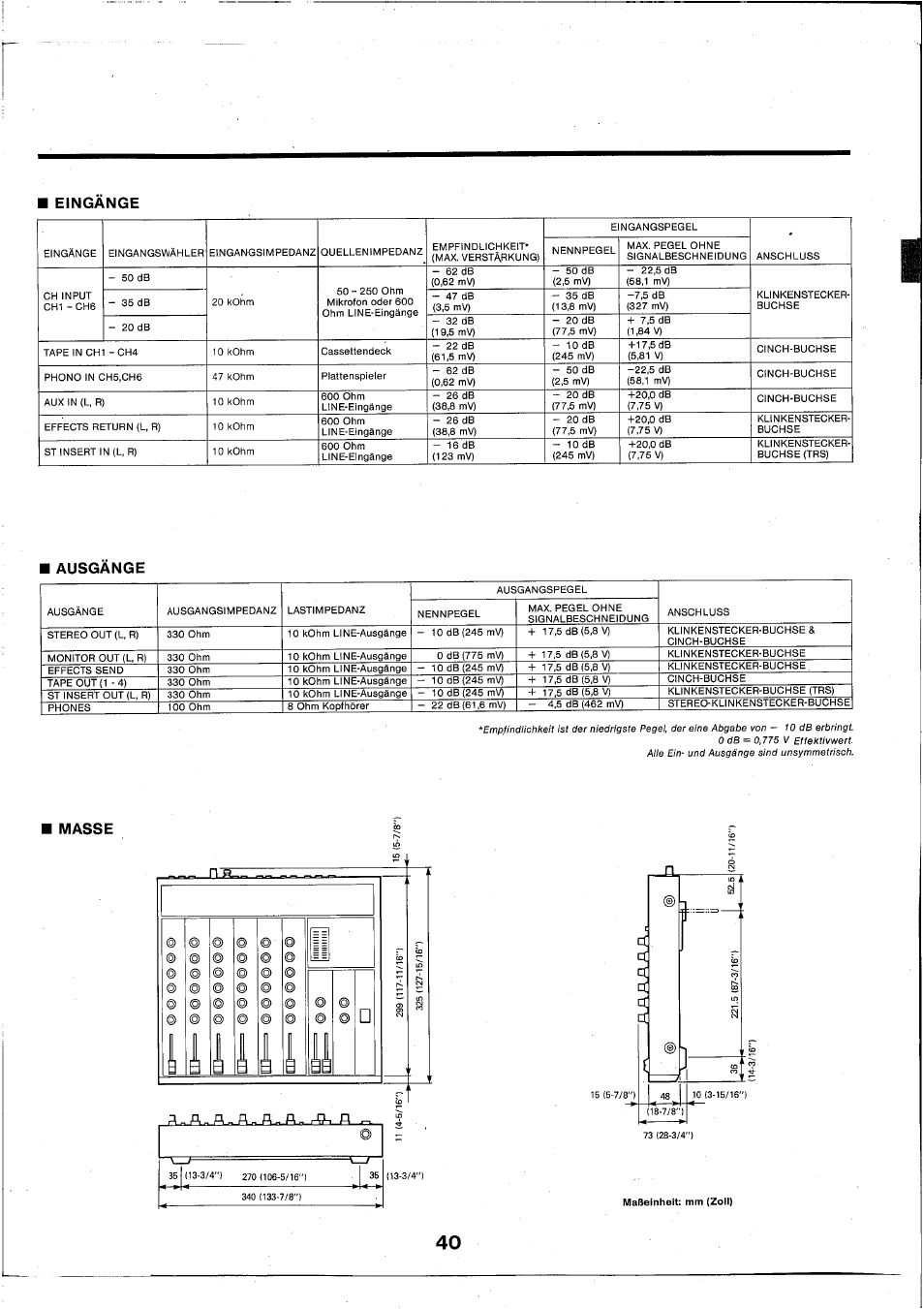 Eingänge, Ausgänge, Masse | Yamaha RM602 User Manual | Page 41 / 44