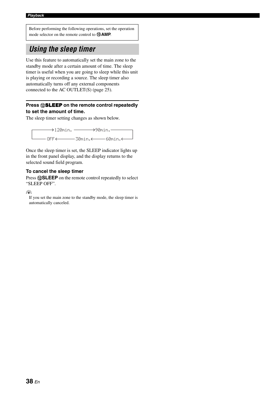 Using the sleep timer | Yamaha RX-V1900BL User Manual | Page 42 / 146