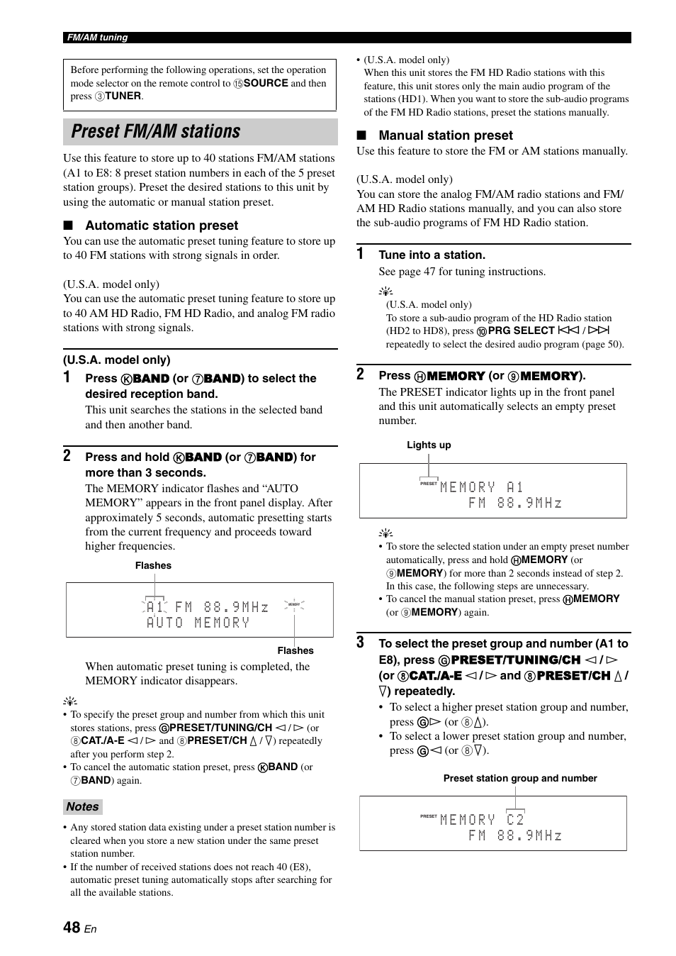 Preset fm/am stations | Yamaha RX-V1900BL User Manual | Page 52 / 146