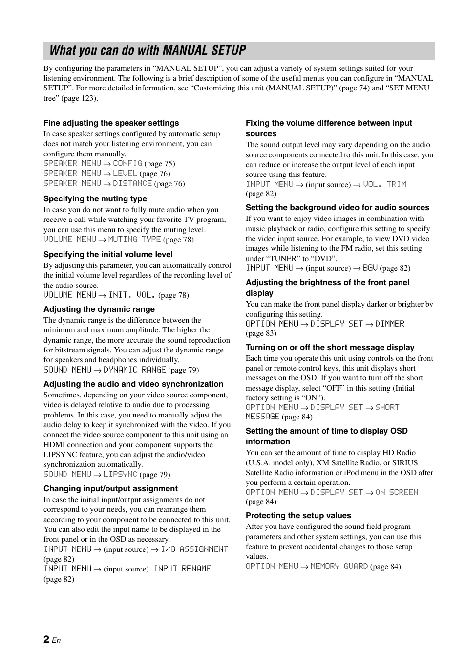 What you can do with manual setup | Yamaha RX-V1900BL User Manual | Page 6 / 146