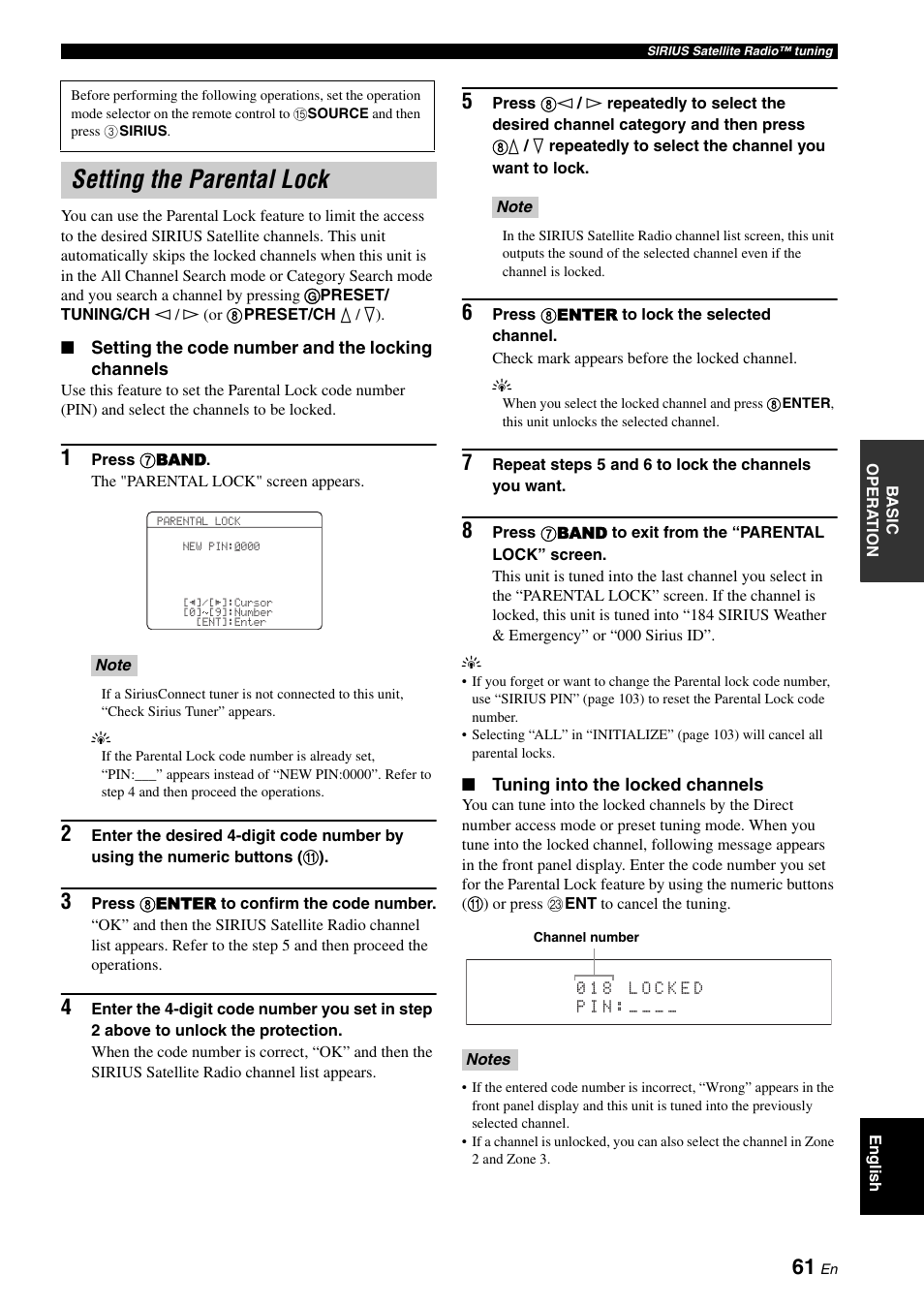 Setting the parental lock | Yamaha RX-V1900BL User Manual | Page 65 / 146