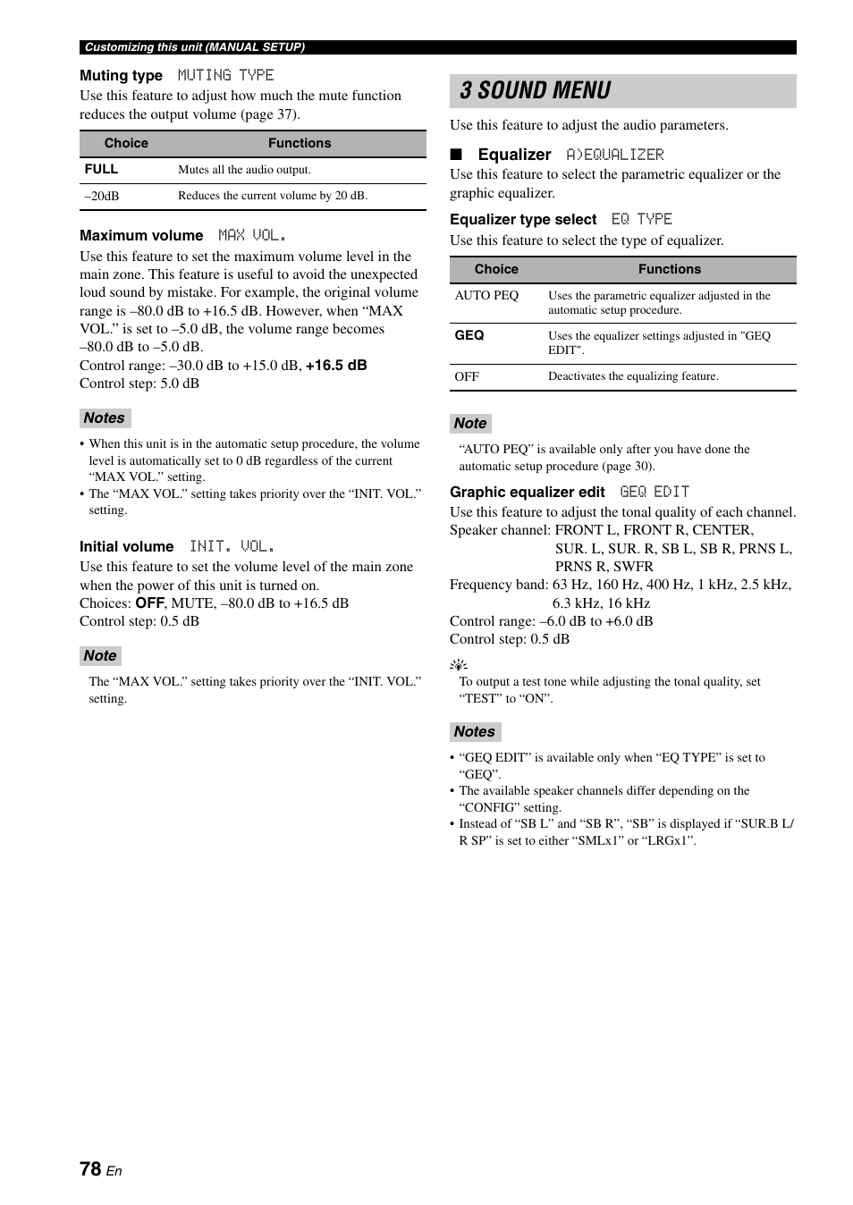 3 sound menu | Yamaha RX-V1900BL User Manual | Page 82 / 146