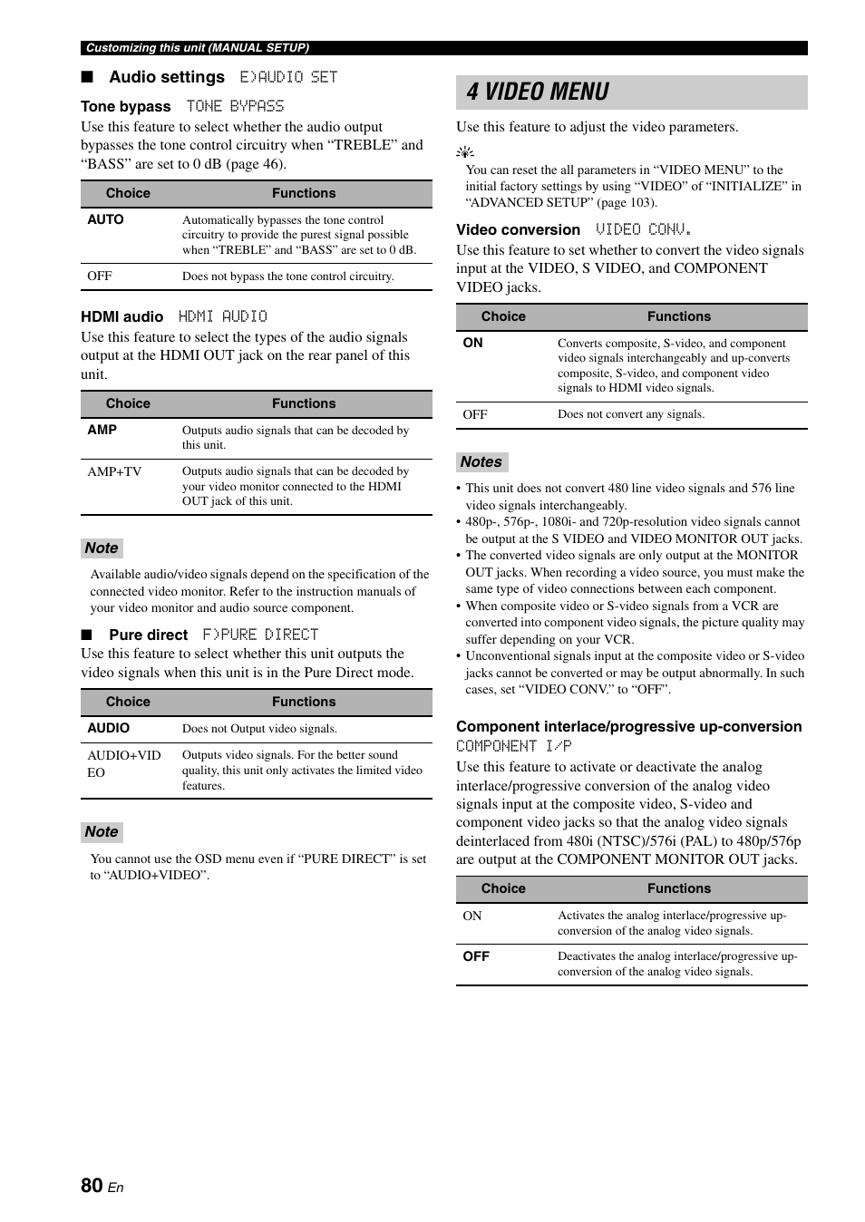 4 video menu | Yamaha RX-V1900BL User Manual | Page 84 / 146