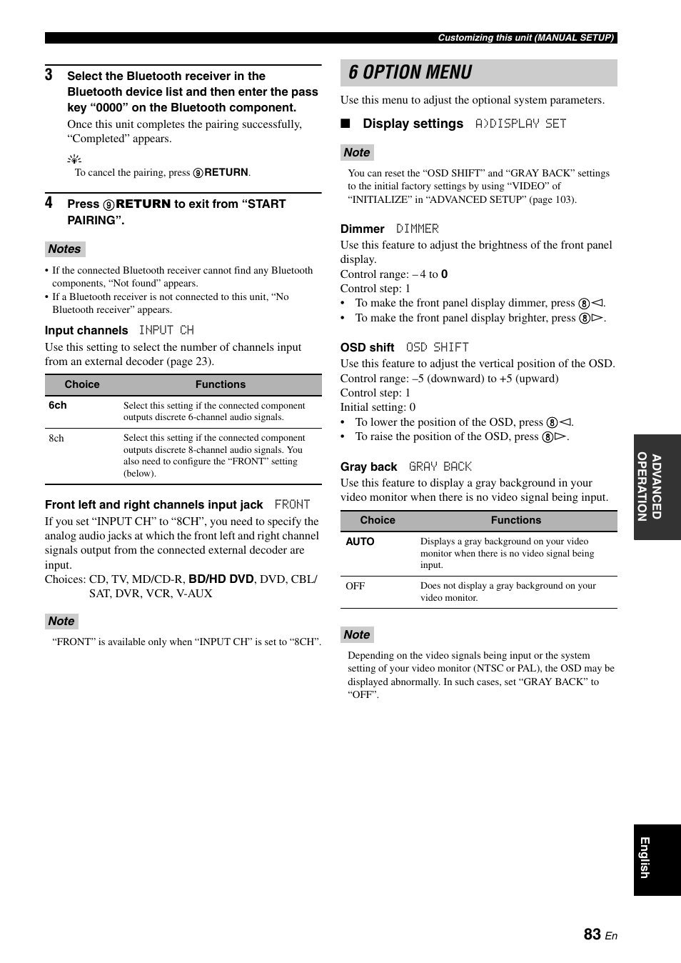 6 option menu | Yamaha RX-V1900BL User Manual | Page 87 / 146