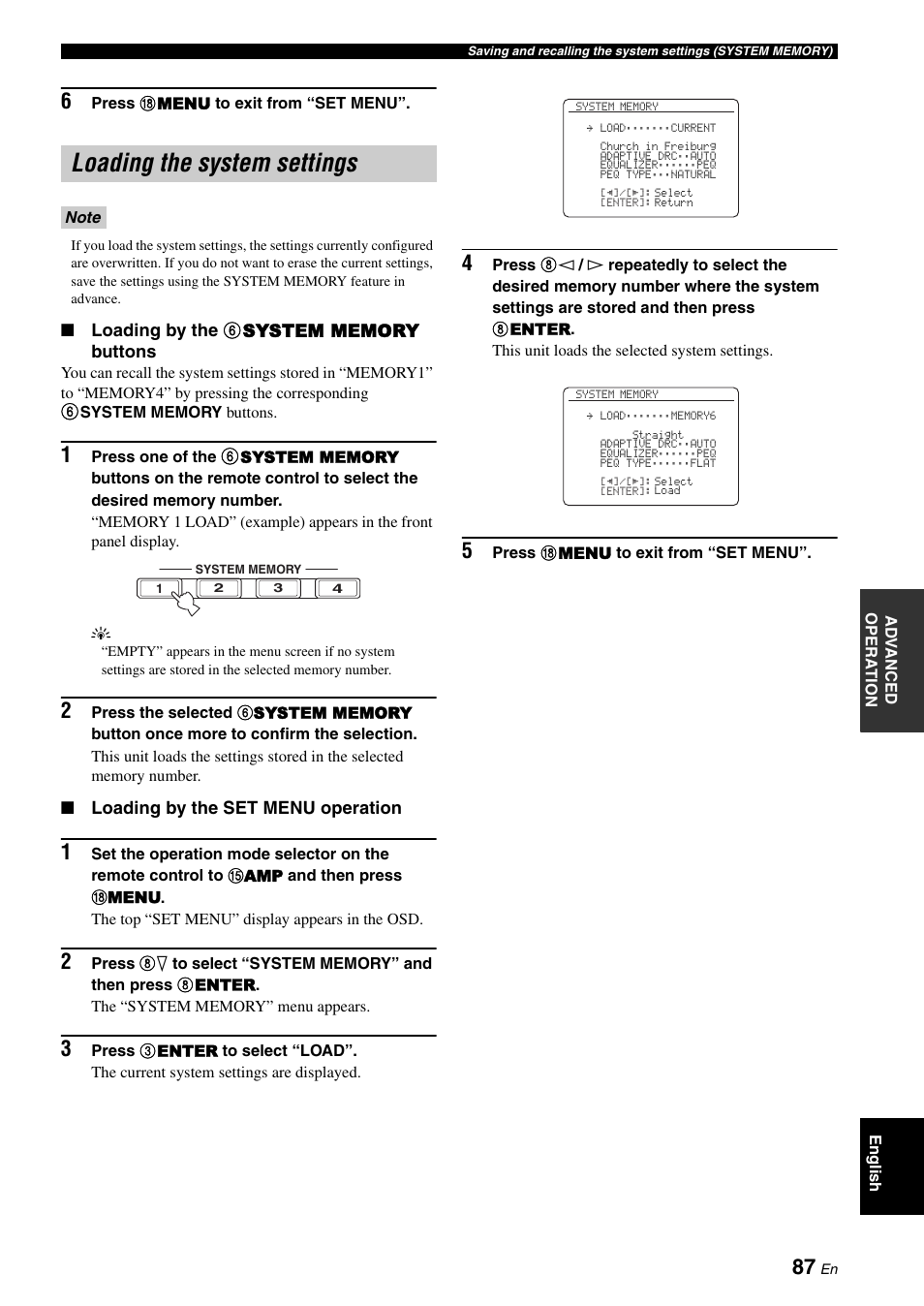 Loading the system settings | Yamaha RX-V1900BL User Manual | Page 91 / 146