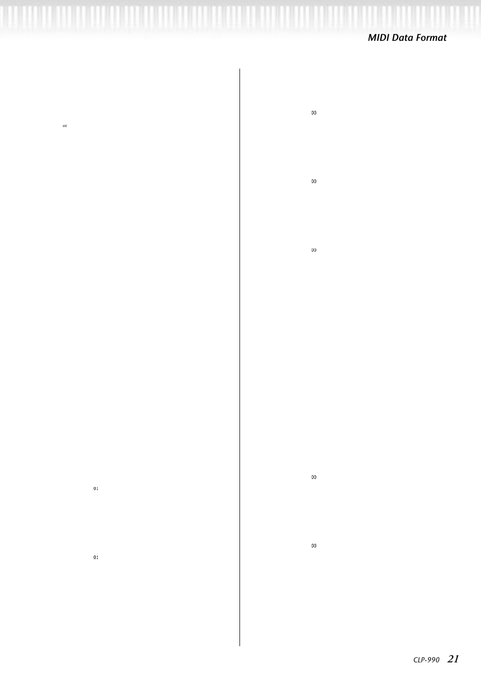 Midi data format, Clp-990 | Yamaha CLP-990  EN User Manual | Page 21 / 36