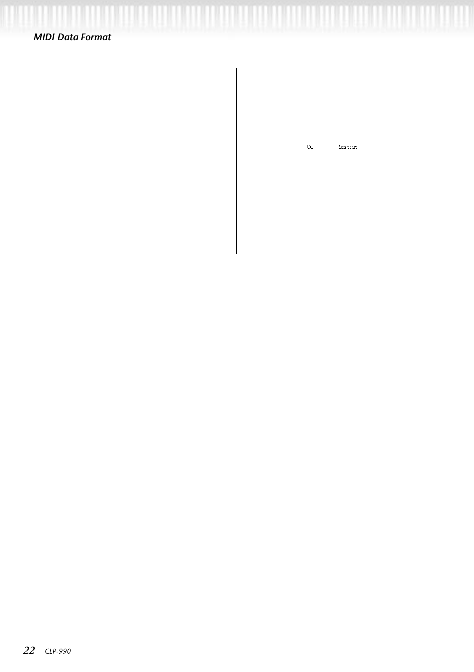 Midi data format, Clp-990 | Yamaha CLP-990  EN User Manual | Page 22 / 36