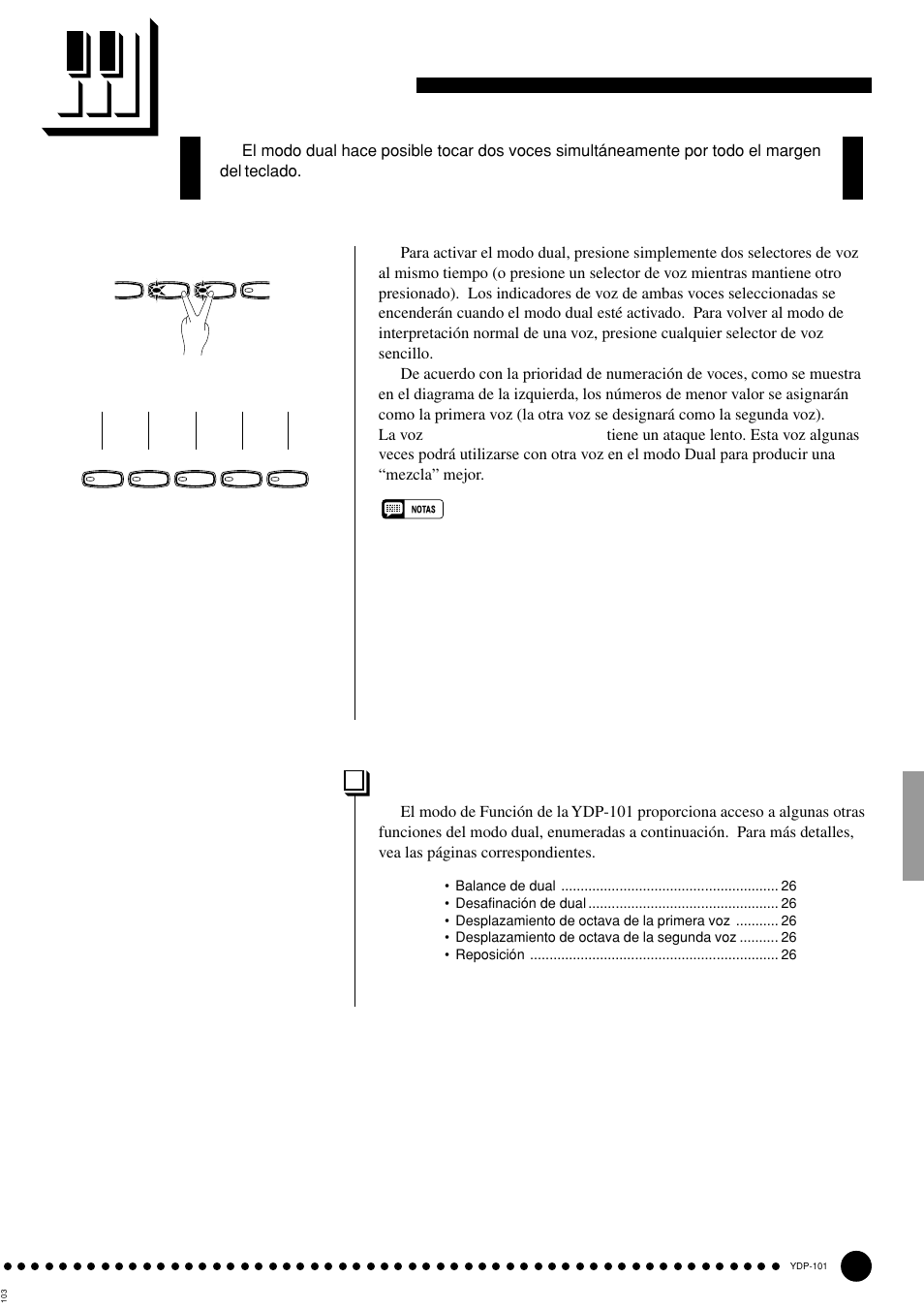 El modo dual, Otras funciones del modo dual | Yamaha PDP-101 User Manual | Page 15 / 47