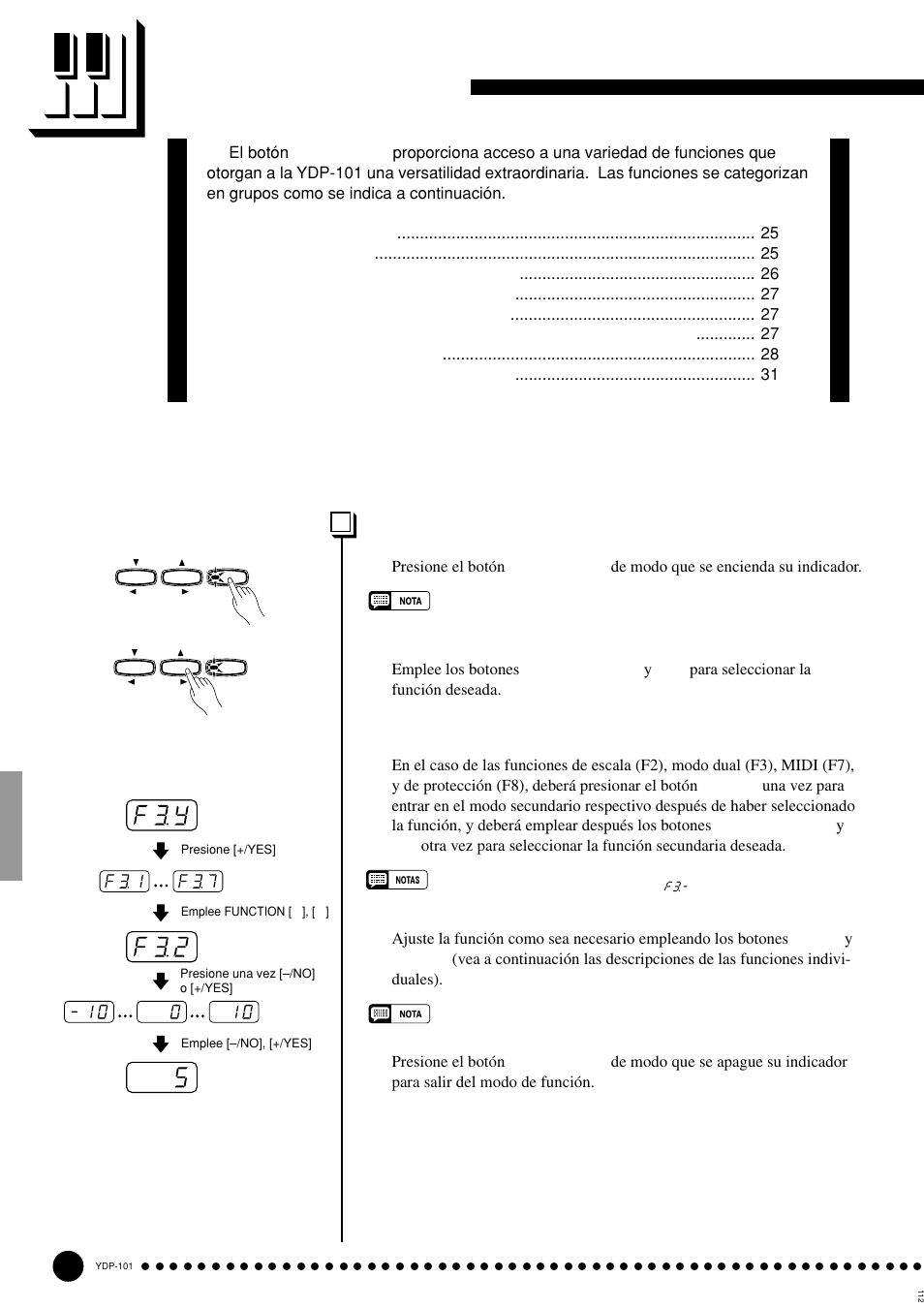 Modo de función, Para seleccionar una función | Yamaha PDP-101 User Manual | Page 24 / 47