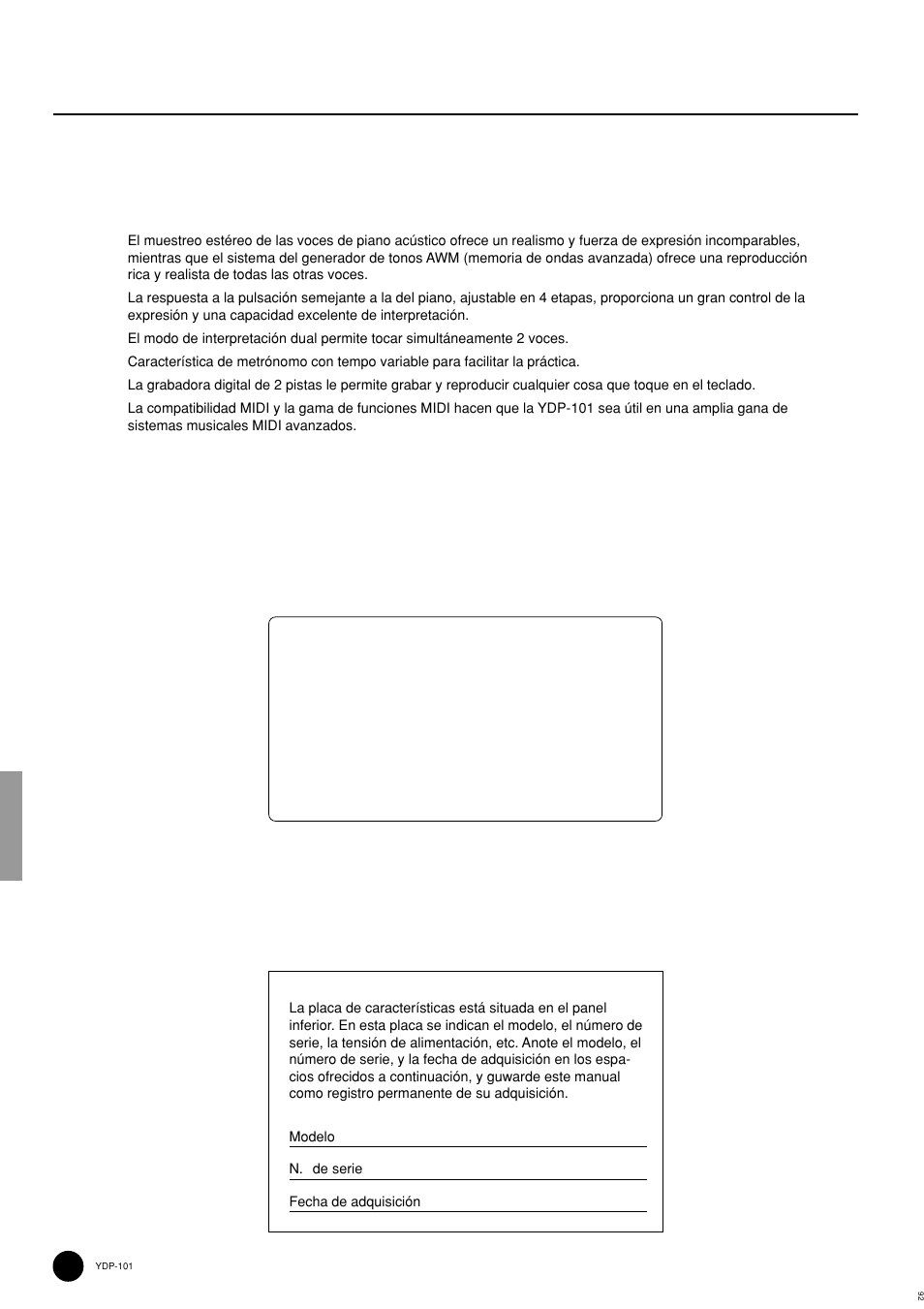 Introducción, Accesorios incluidos | Yamaha PDP-101 User Manual | Page 4 / 47