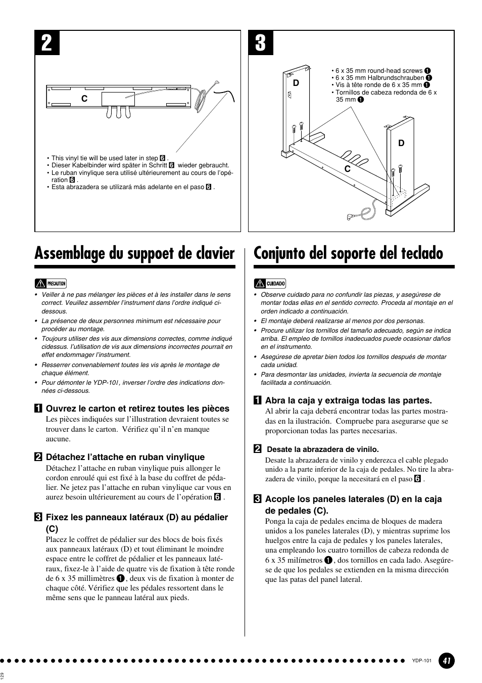 Assemblage du suppoet de clavier, Conjunto del soporte del teclado | Yamaha PDP-101 User Manual | Page 41 / 47