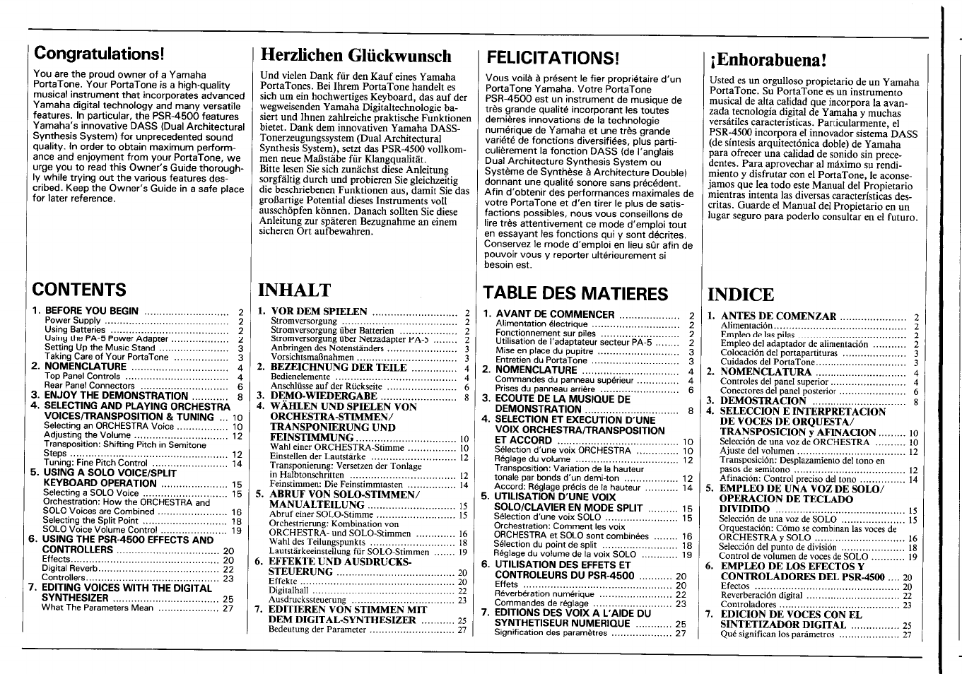 Yamaha Portatone PSR-4500 User Manual | Page 2 / 48