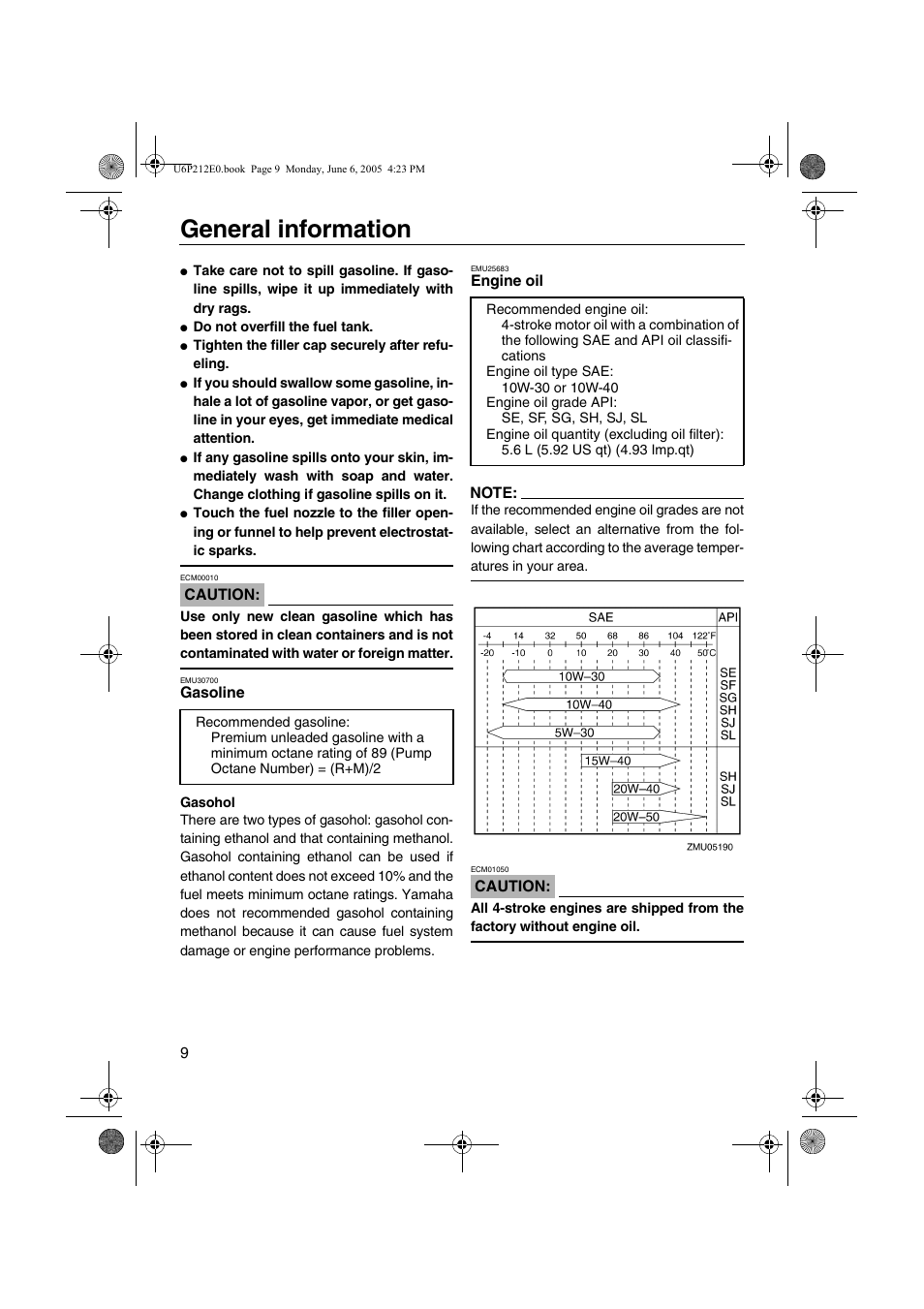 Gasoline engine oil, General information | Yamaha F250 LF250 User Manual | Page 15 / 83