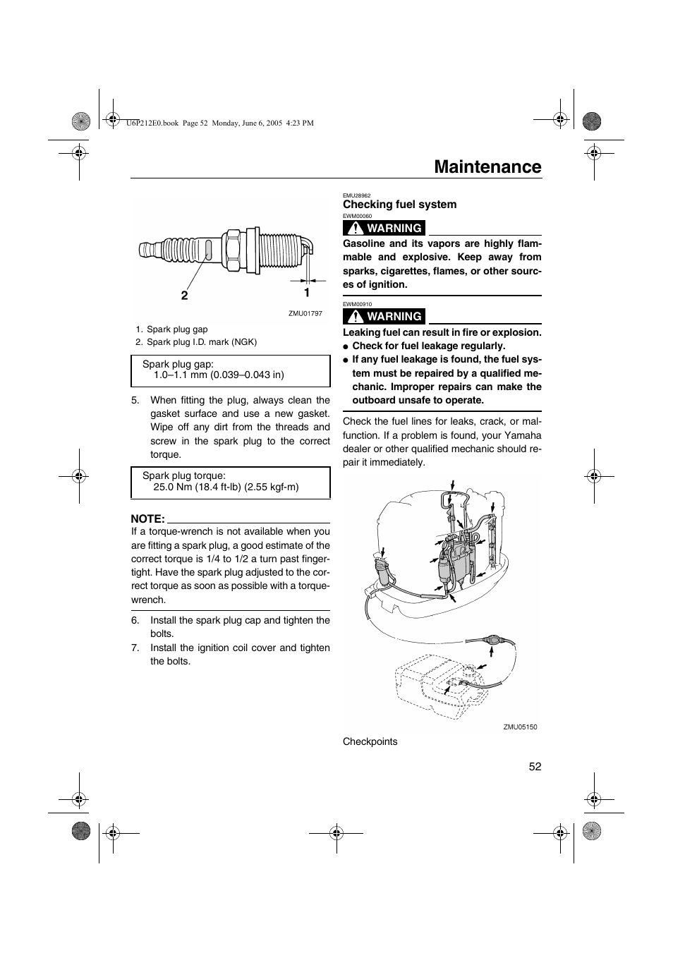 Checking fuel system, Maintenance | Yamaha F250 LF250 User Manual | Page 58 / 83