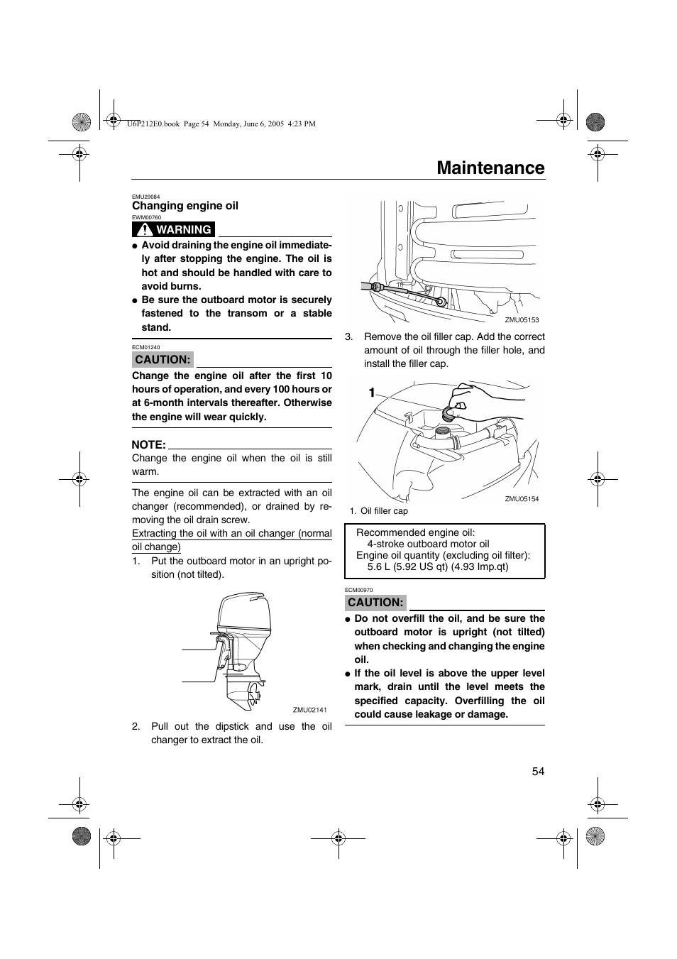 Changing engine oil, Maintenance | Yamaha F250 LF250 User Manual | Page 60 / 83