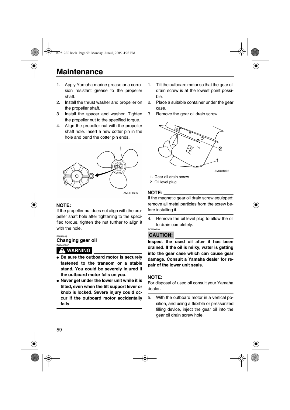 Changing gear oil, Maintenance | Yamaha F250 LF250 User Manual | Page 65 / 83