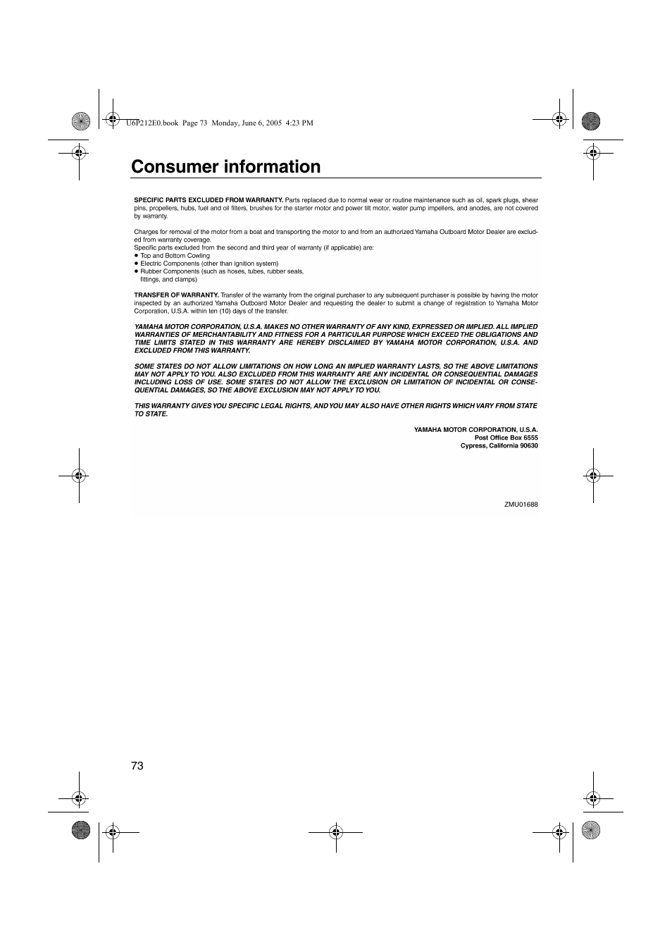 Consumer information | Yamaha F250 LF250 User Manual | Page 79 / 83