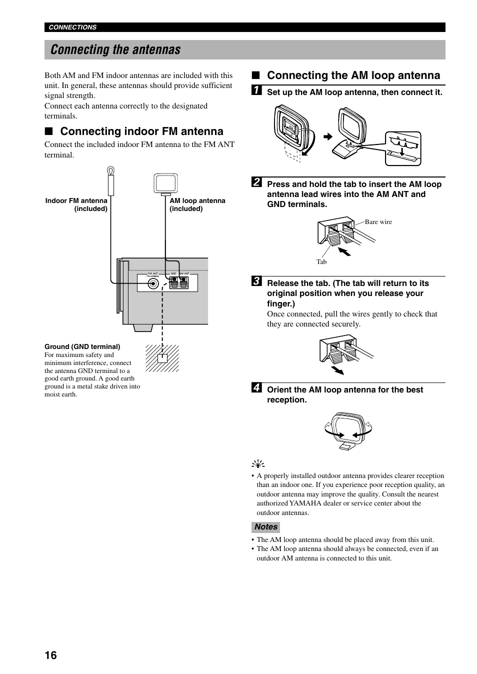 Connecting the antennas, Connecting indoor fm antenna, Connecting the am loop antenna | Yamaha DVX-S100 User Manual | Page 20 / 82