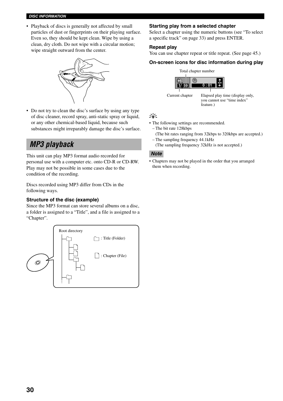 Mp3 playback | Yamaha DVX-S100 User Manual | Page 34 / 82