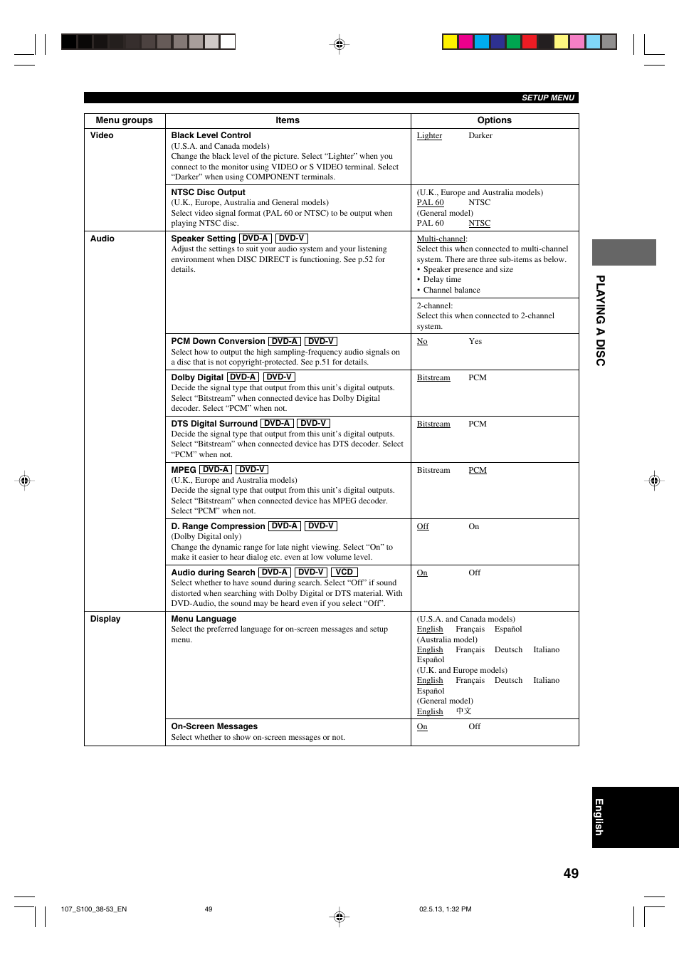 Pla ying a disc | Yamaha DVX-S100 User Manual | Page 53 / 82