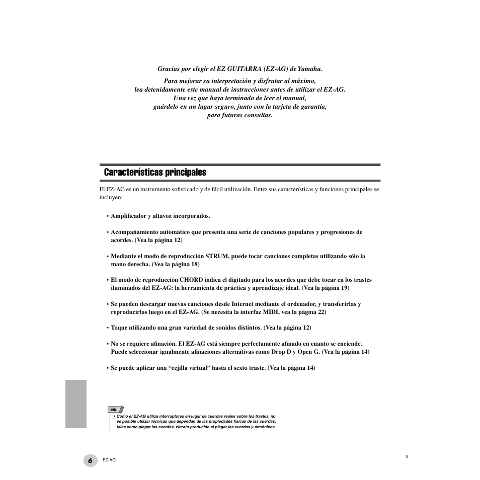 Características principales | Yamaha EZ Guitar EZ-AG User Manual | Page 6 / 25