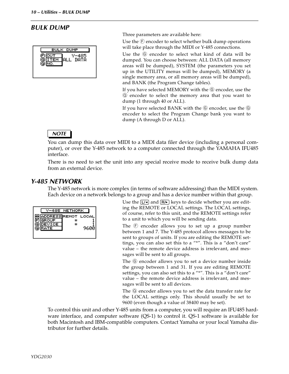 Bulk dump, Y-485 network, Bulk dump y-485 network | Yamaha YDG2030 User Manual | Page 12 / 27