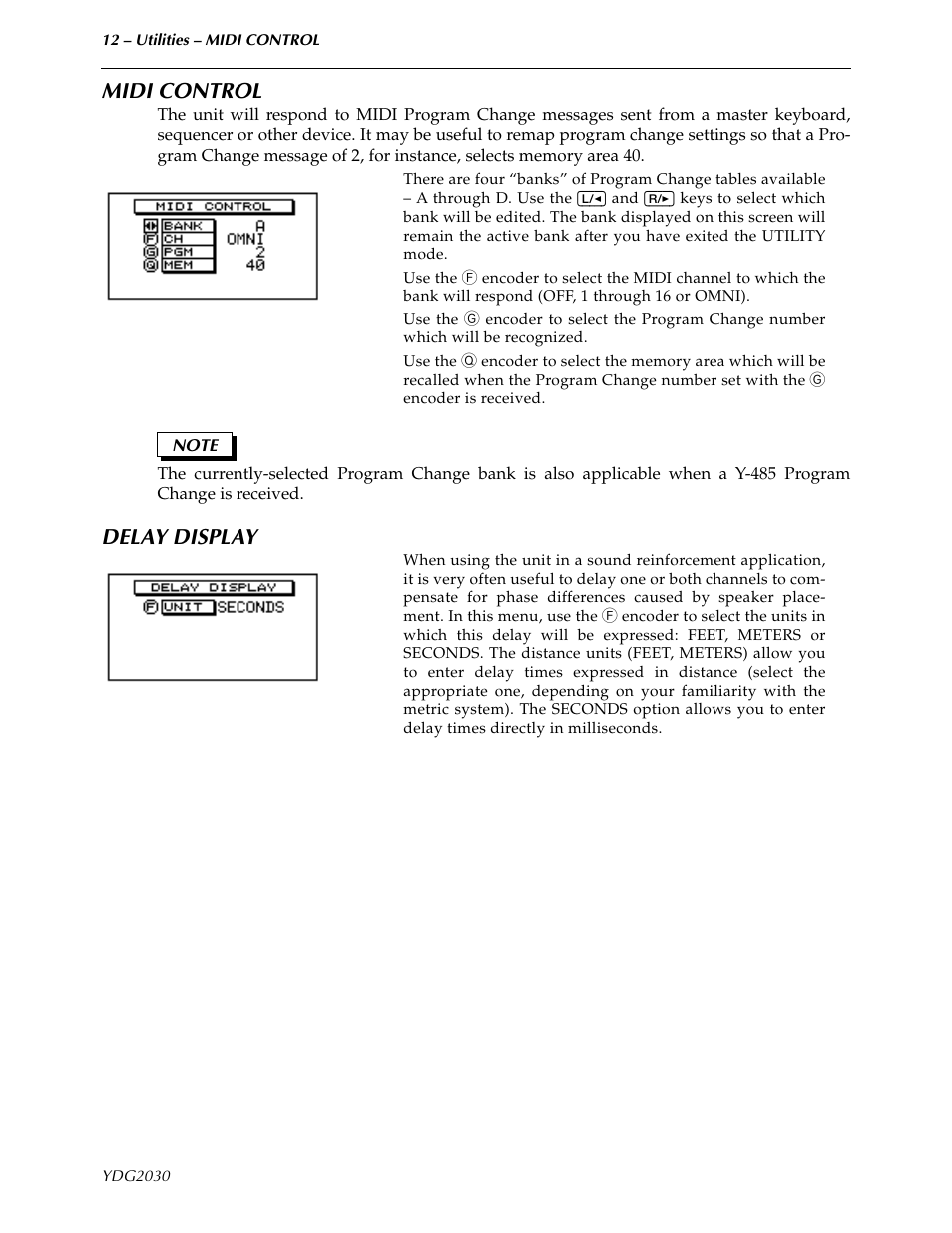 Midi control, Delay display, Midi control delay display | Yamaha YDG2030 User Manual | Page 14 / 27