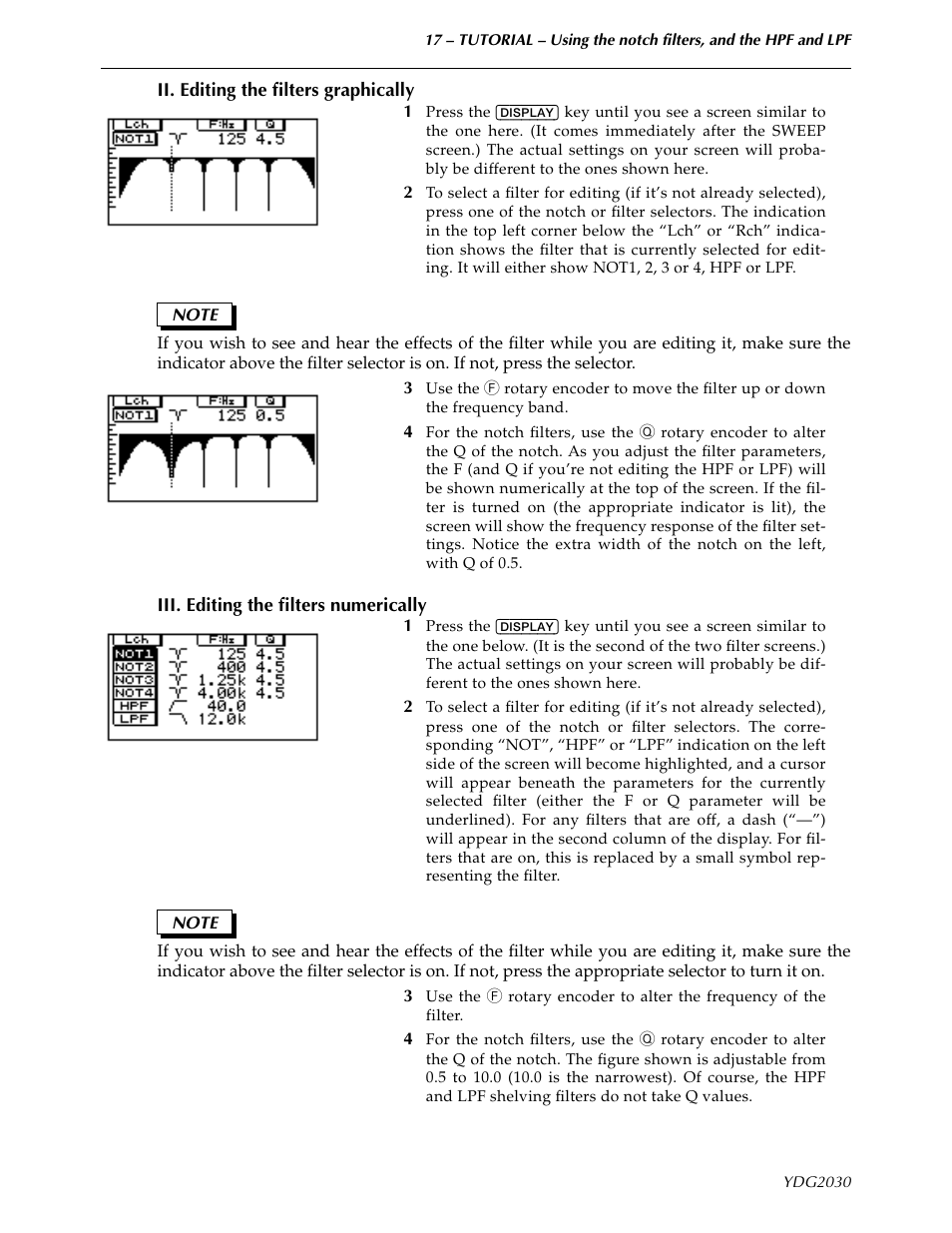 Ii. editing the filters graphically, Iii. editing the filters numerically | Yamaha YDG2030 User Manual | Page 19 / 27