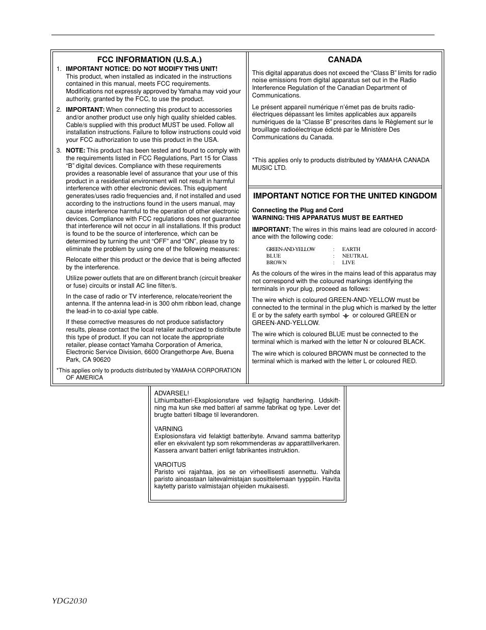 Yamaha YDG2030 User Manual | Page 2 / 27