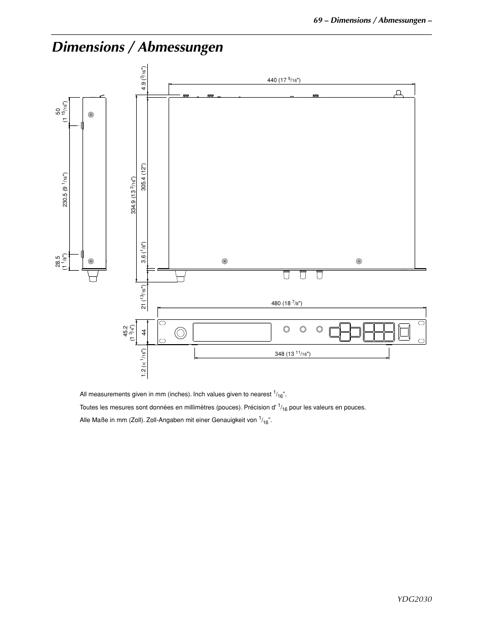 Dimensions, Dimensions / abmessungen | Yamaha YDG2030 User Manual | Page 26 / 27