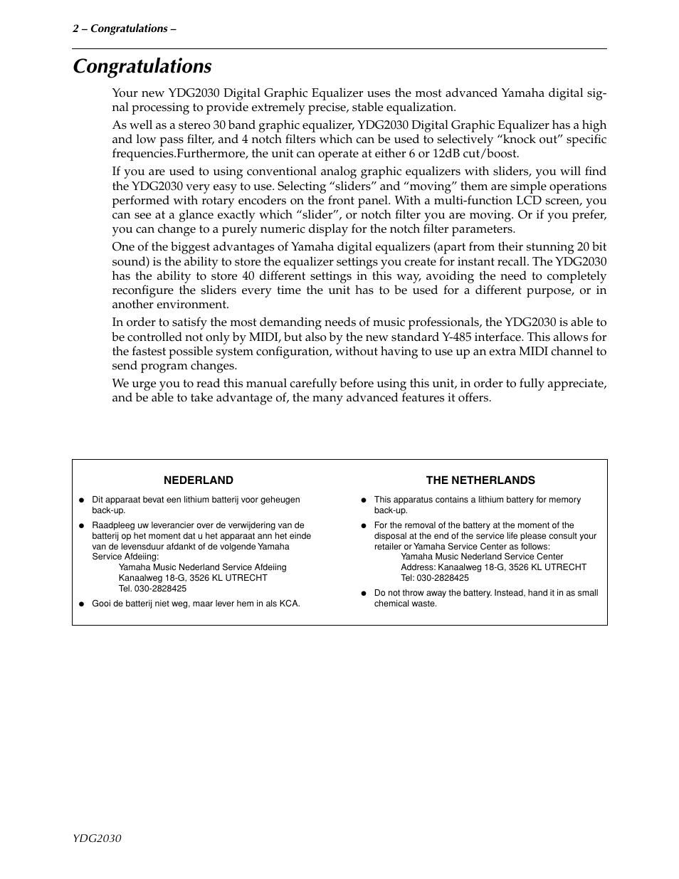 Congratulations | Yamaha YDG2030 User Manual | Page 4 / 27