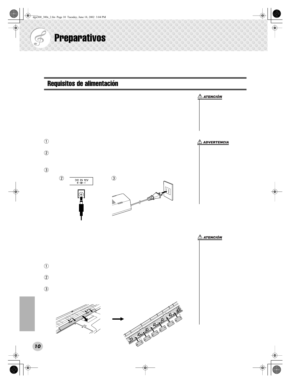 Preparativos, Requisitos de alimentación | Yamaha Portable Grand DGX-300 User Manual | Page 10 / 116