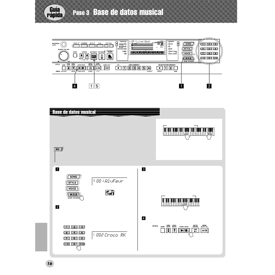 Paso 3 base de datos musical, Base de datos musical, Guía rápida | Paso 3, Xz b z v | Yamaha Portable Grand DGX-300 User Manual | Page 16 / 116