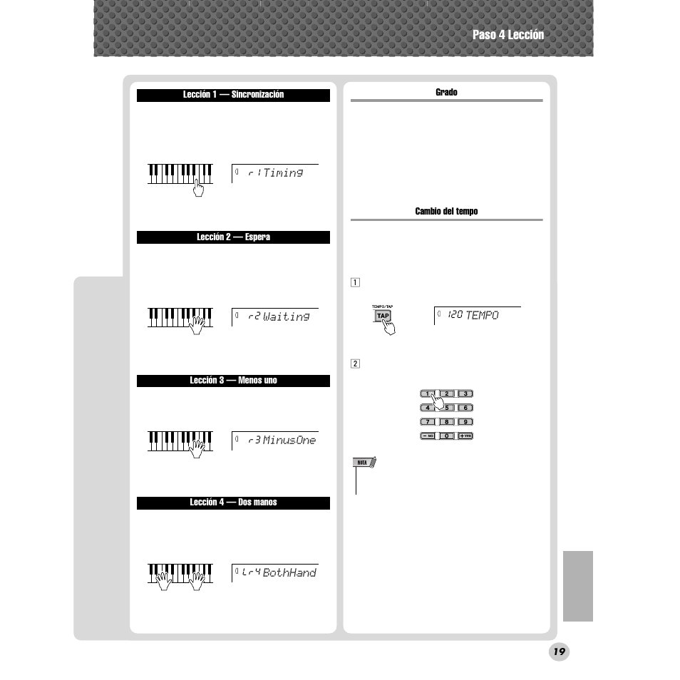 Paso 4 lección | Yamaha Portable Grand DGX-300 User Manual | Page 19 / 116