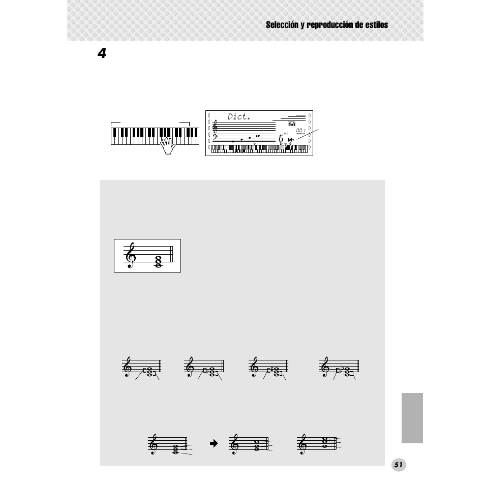 Selección y reproducción de estilos, Dict | Yamaha Portable Grand DGX-300 User Manual | Page 51 / 116