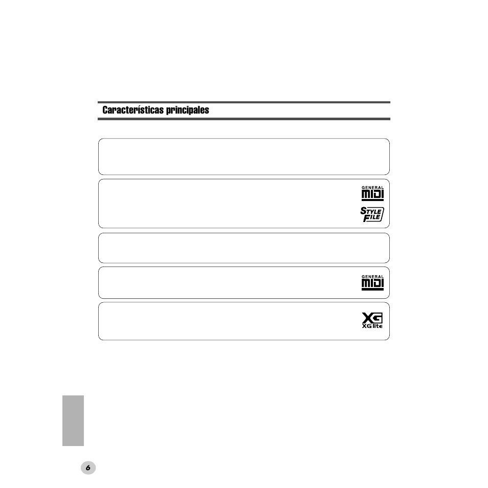 Características principales | Yamaha Portable Grand DGX-300 User Manual | Page 6 / 116