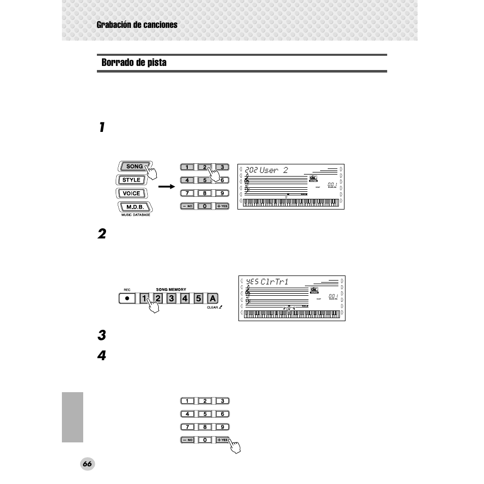 Borrado de pista | Yamaha Portable Grand DGX-300 User Manual | Page 66 / 116