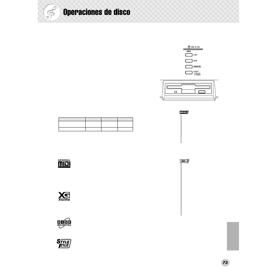 Operaciones de disco | Yamaha Portable Grand DGX-300 User Manual | Page 73 / 116