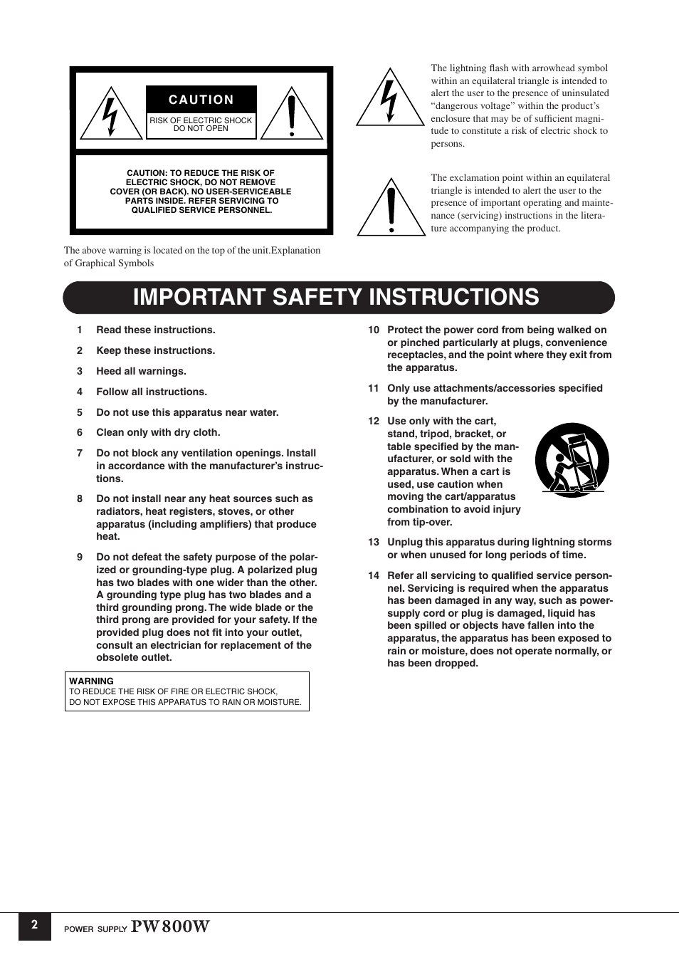Important safety instructions | Yamaha PW800W User Manual | Page 2 / 10