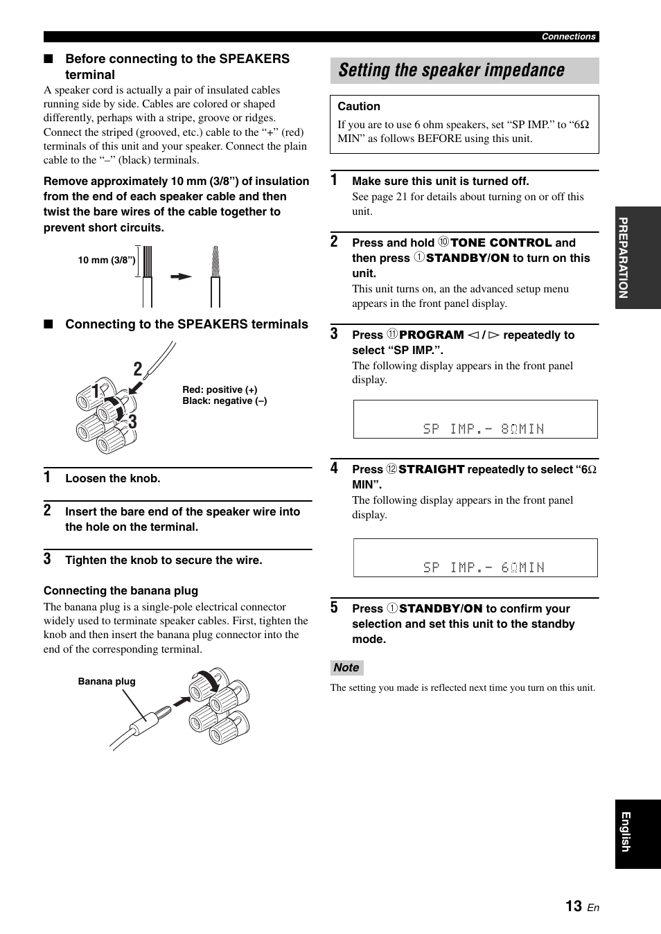 Setting the speaker impedance | Yamaha RX-V561 User Manual | Page 17 / 86