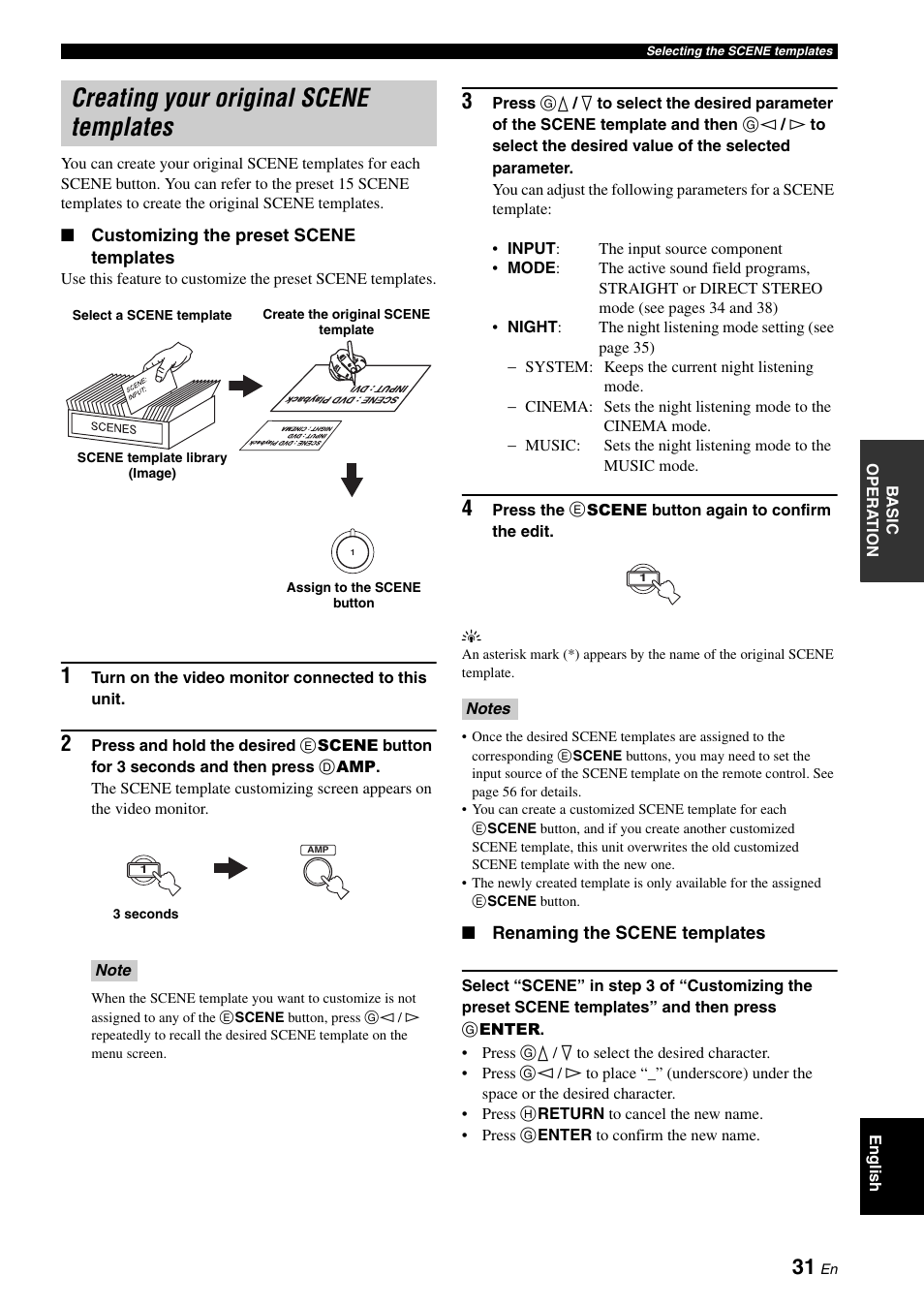 Creating your original scene templates | Yamaha RX-V561 User Manual | Page 35 / 86