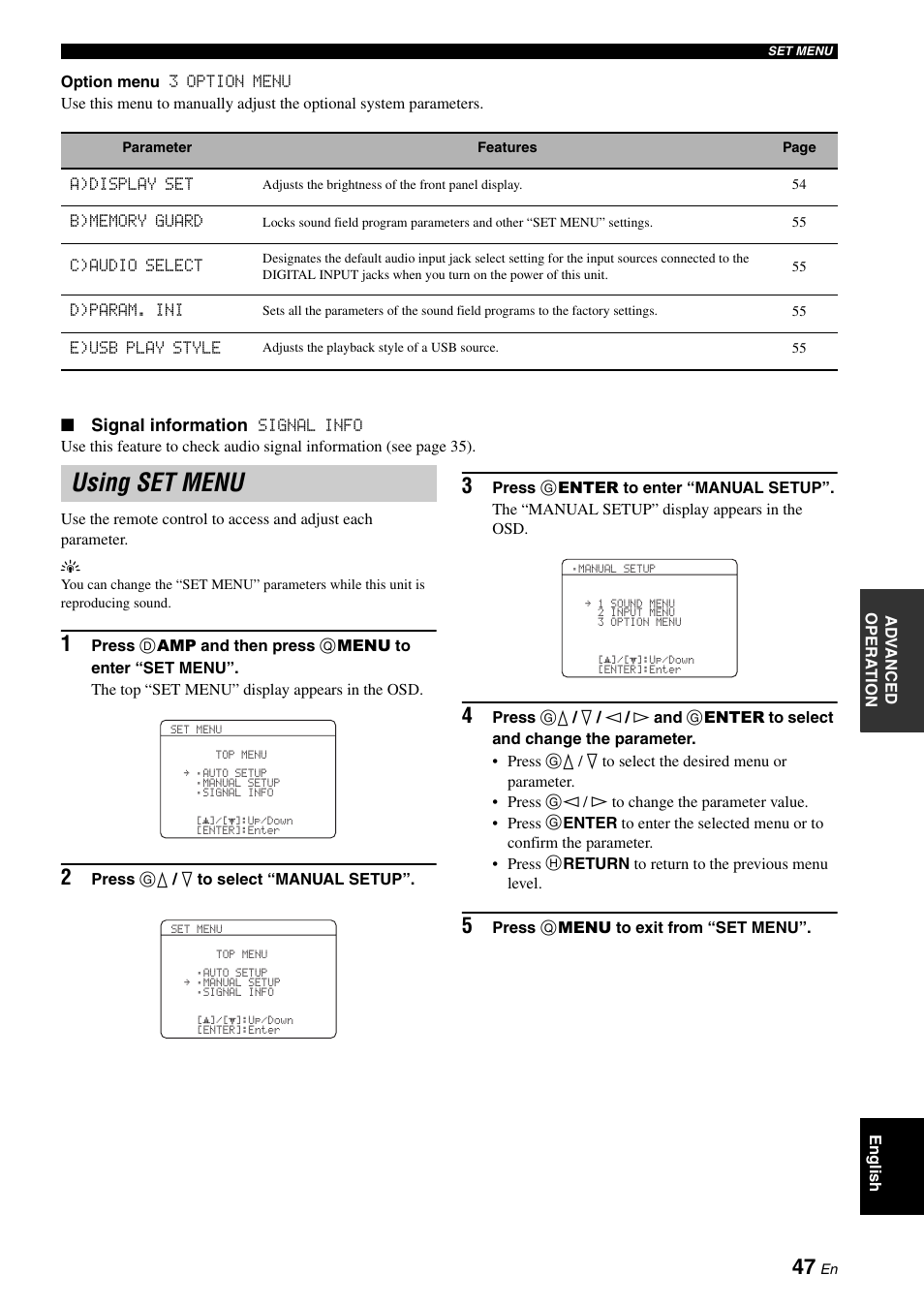 Using set menu | Yamaha RX-V561 User Manual | Page 51 / 86