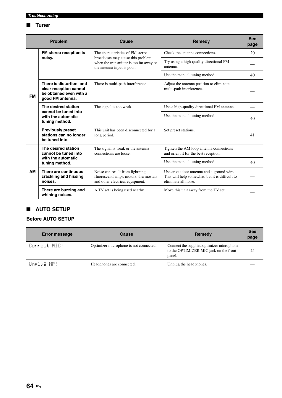 Tuner ■ auto setup | Yamaha RX-V561 User Manual | Page 68 / 86