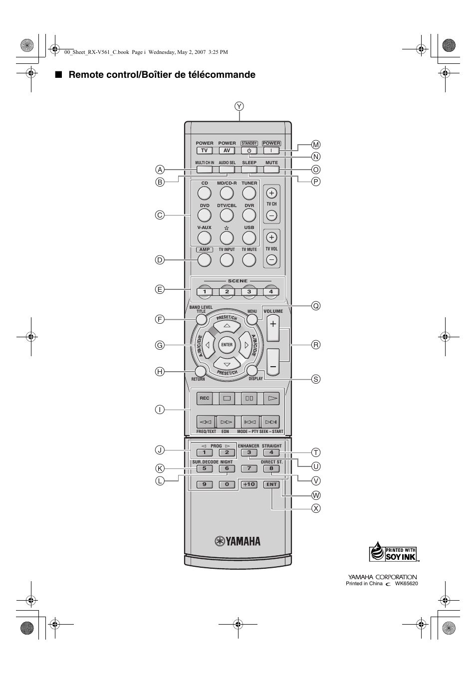 Remote control/boîtier de télécommande | Yamaha RX-V561 User Manual | Page 86 / 86