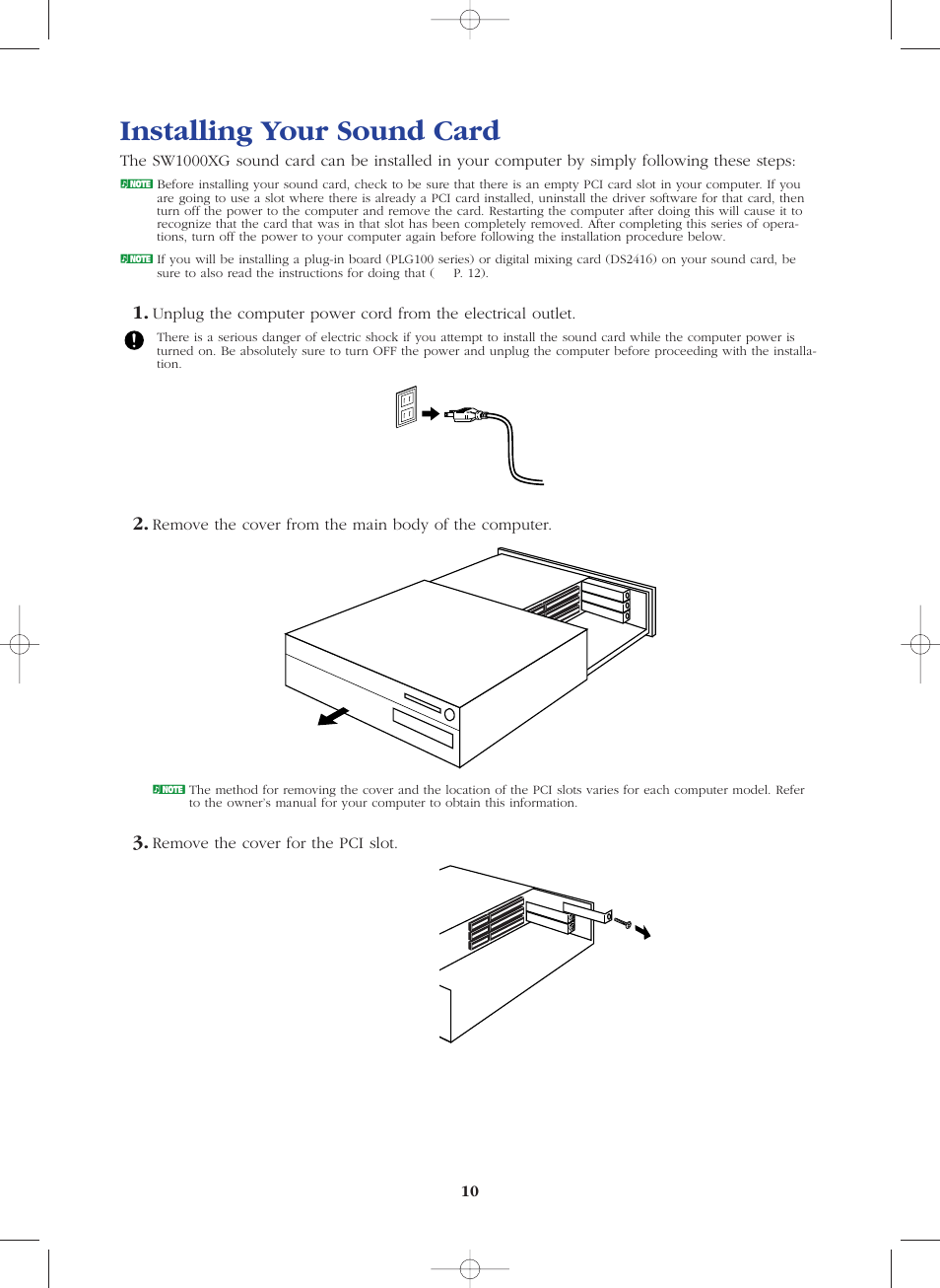 Installing your sound card | Yamaha SW1000XG-E User Manual | Page 10 / 48