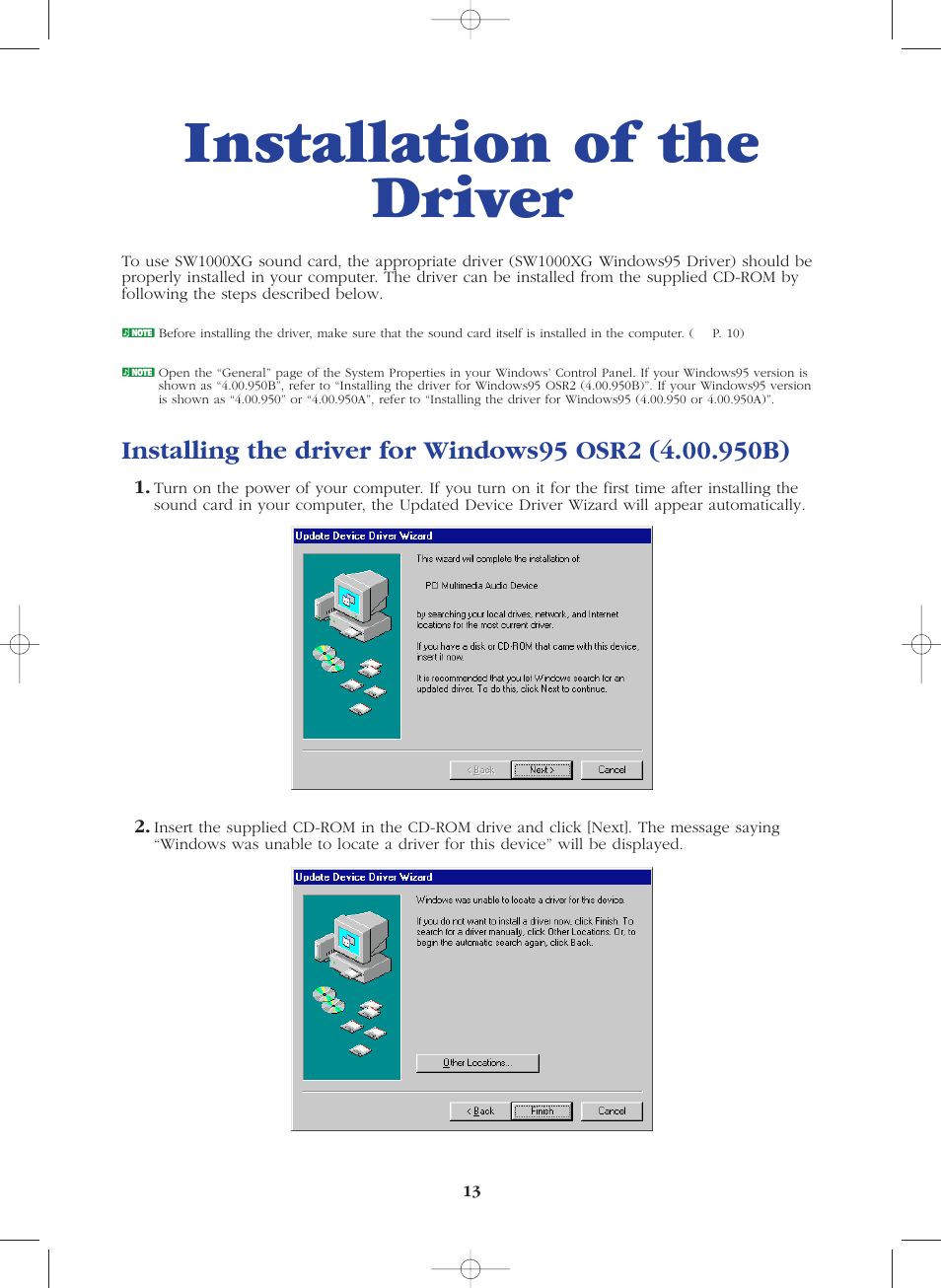 Installation of the driver | Yamaha SW1000XG-E User Manual | Page 13 / 48
