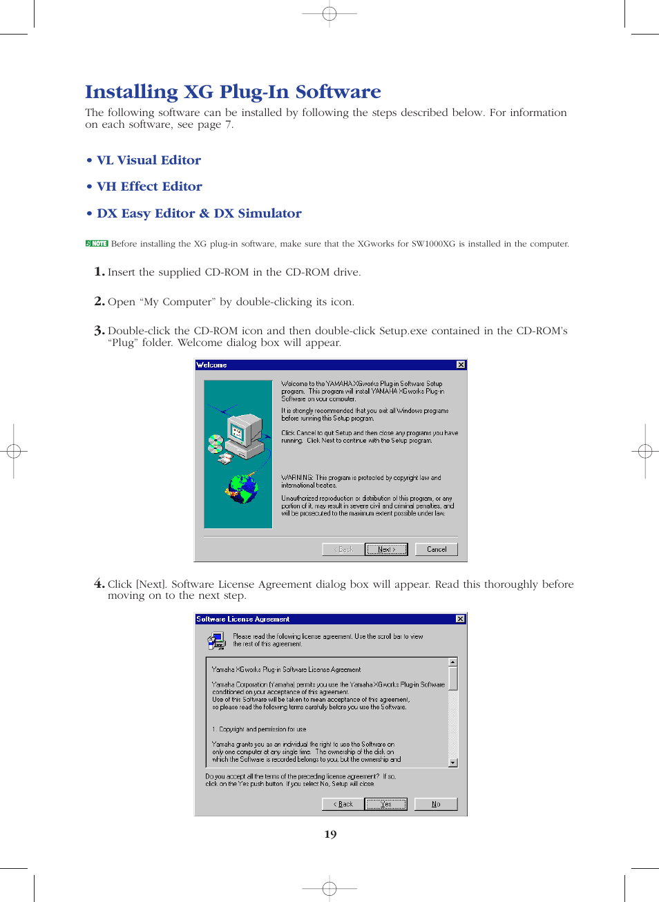 Installing xg plug-in software | Yamaha SW1000XG-E User Manual | Page 19 / 48